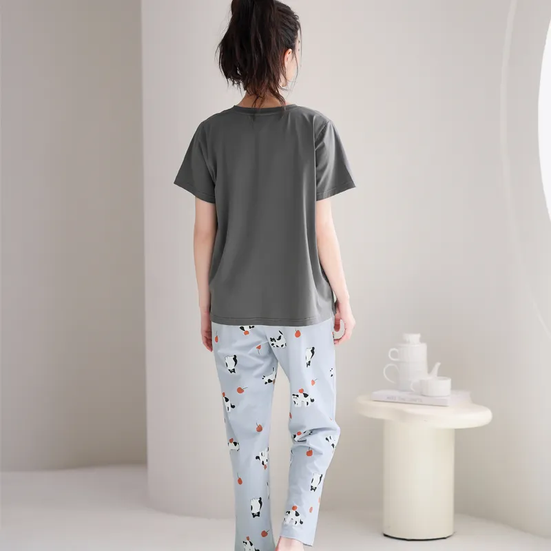 FENTENG Pajama Set Women's Vintage Gray-1