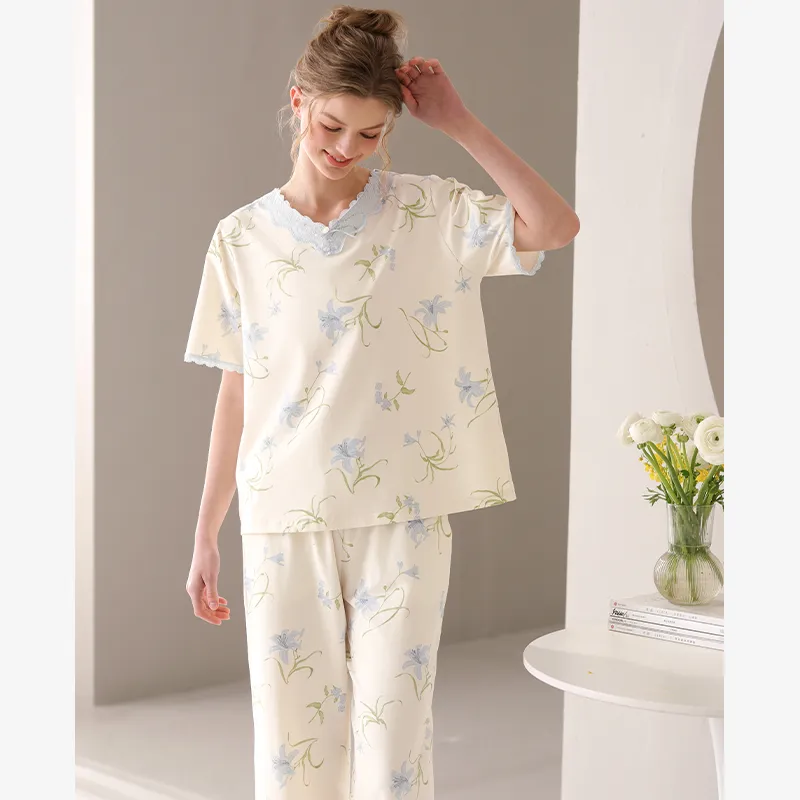 FENTENG Pajama Set Women's Ecru Floral Base-2