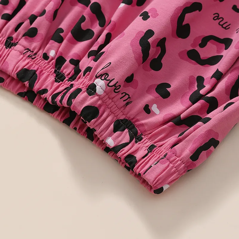 FENTENG Pajama Pants Women's Pink Leopard Print-2