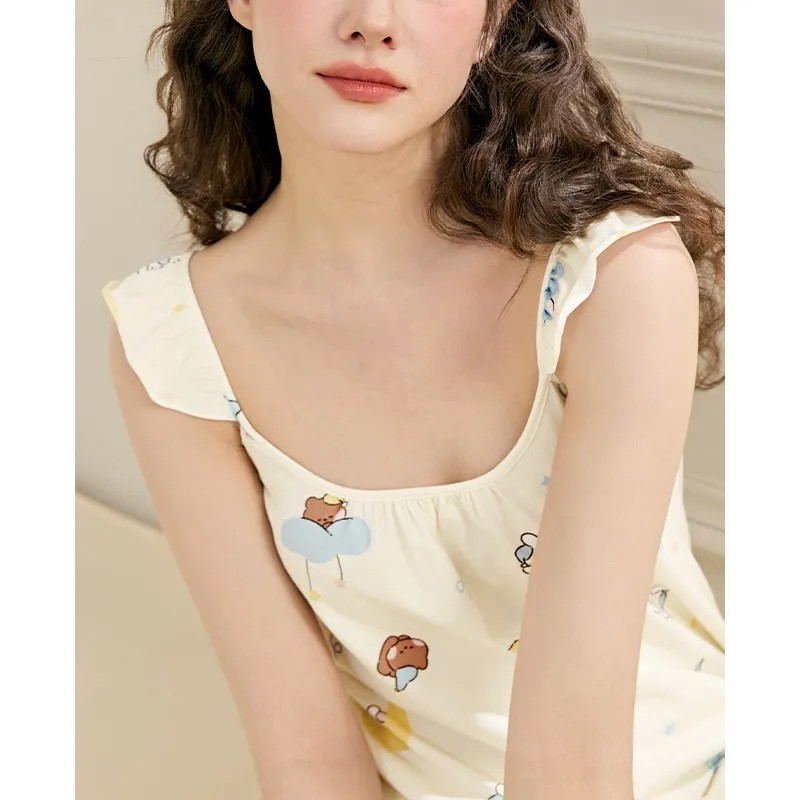 FENTENG Brown Bear Nightgown Women's Light Yellow-2