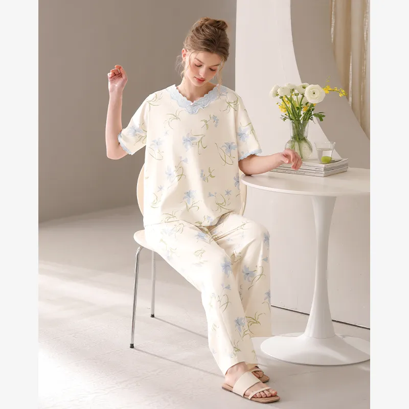 FENTENG Pajama Set Women's Ecru Floral Base-3