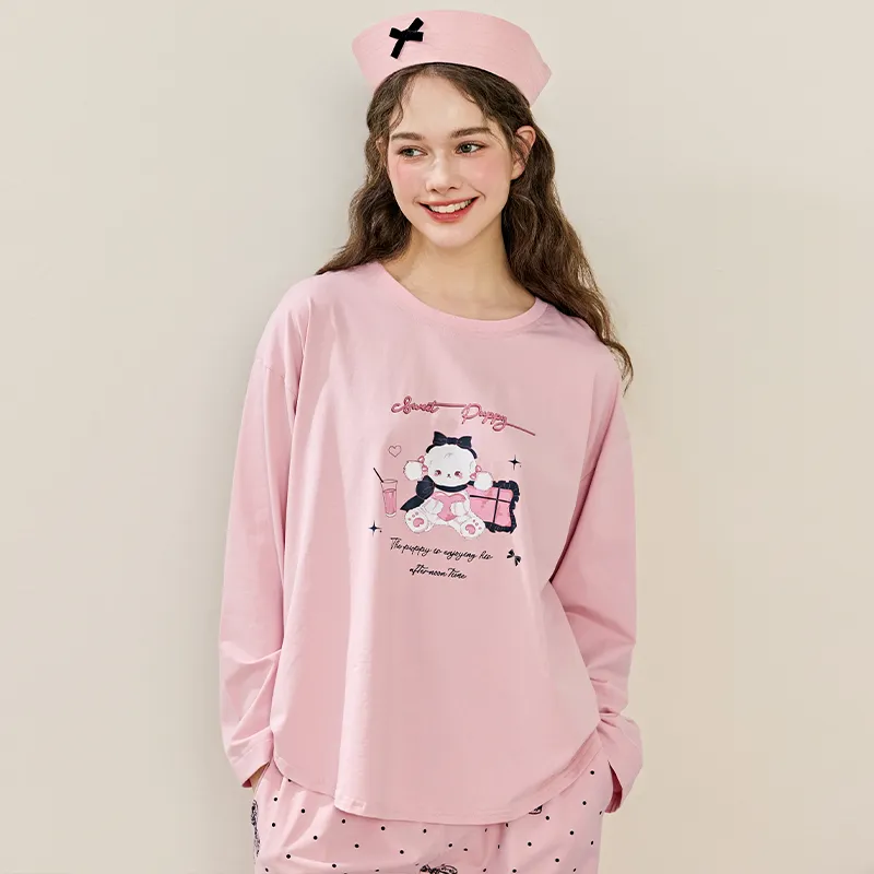 FENTENG Pajama Set Women's Pastel Pink-3