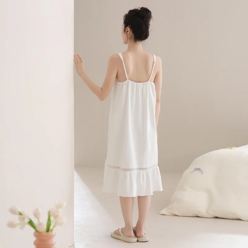 FENTENG Nightgown Women's Elegant White-4