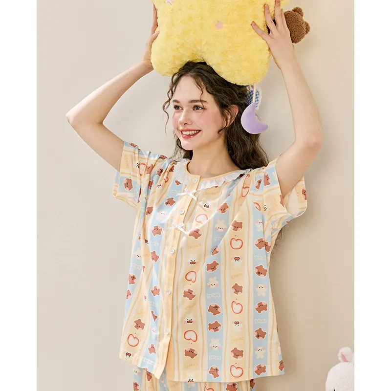 FENTENG x LINE FRIENDS Brown Bear Pajama Set Women's Beige Yellow-1