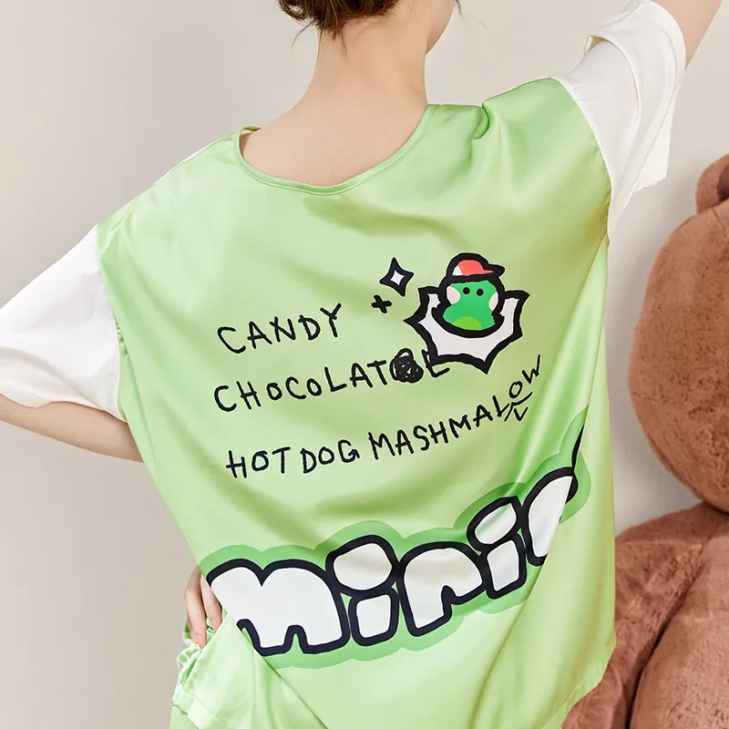 FENTENG Brown Bear Pajama Set Women's Fresh Green-4