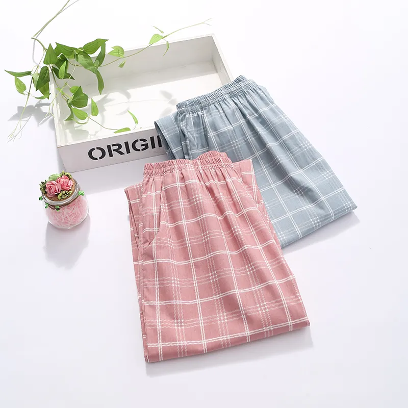 FENTENG Pajama Pants Women's Pink Plaid-3