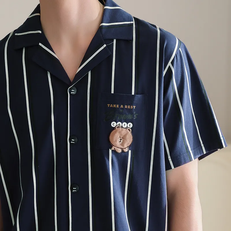 FENTENG x LINE FRIENDS Pajama Set Men's Dark Blue Stripe-1