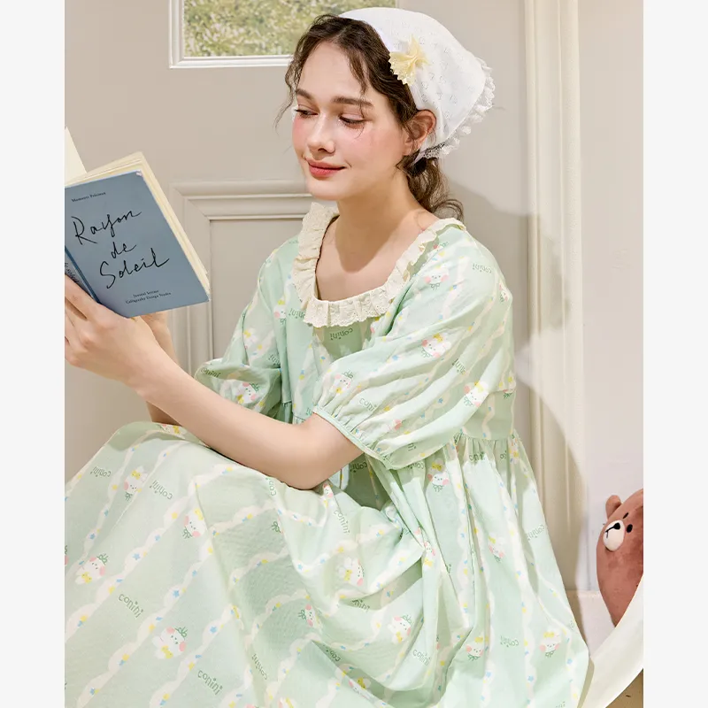 FENTENG x LINE FRIENDS Brown Bear Nightgown Women's Light Green-1