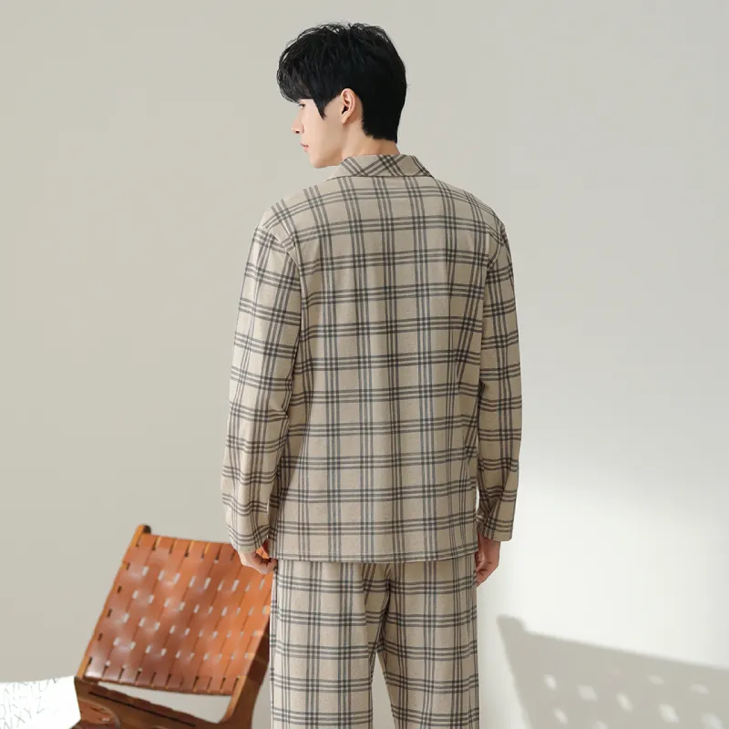 FENTENG Pajama Set Men's Apricot Grid-4