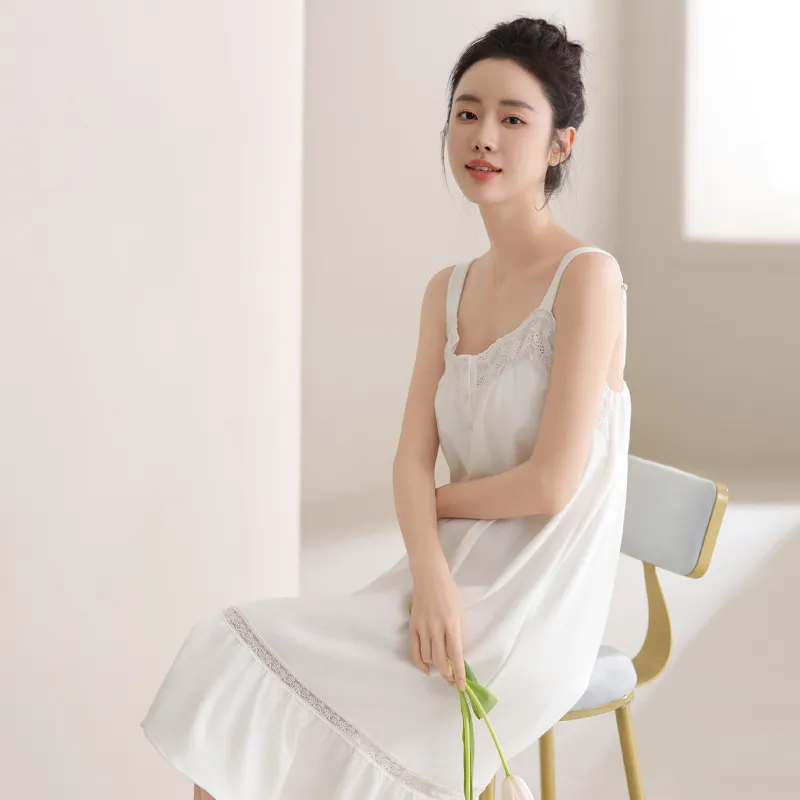 FENTENG Nightgown Women's Elegant White-2