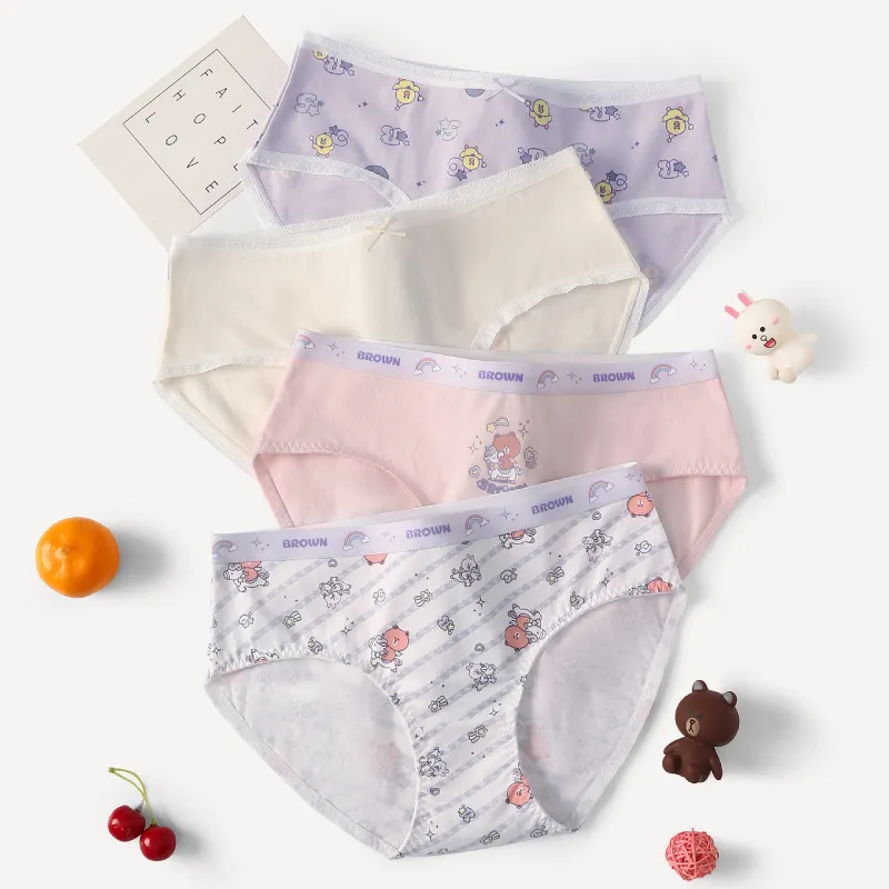 FENTENG x LINE FRIENDS Brown Bear Underpants Women's 4 Pack-1