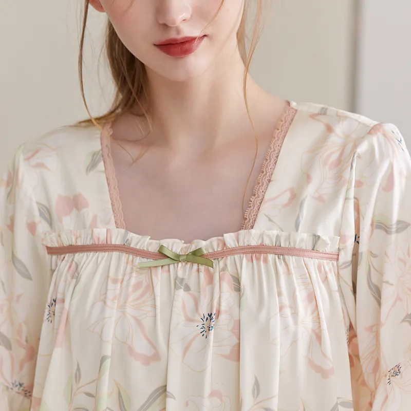 FENTENG Pajama Set Women's Beige With Floral-2