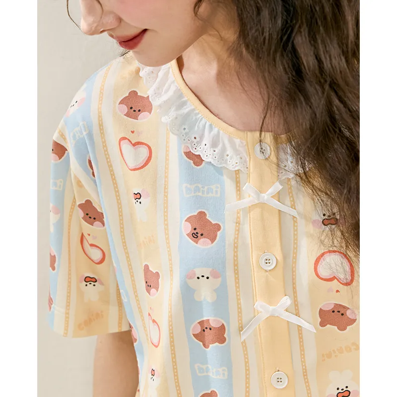 FENTENG x LINE FRIENDS Brown Bear Pajama Set Women's Beige Yellow-2