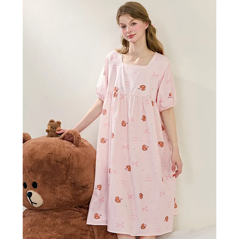 FENTENG Brown Bear Nightgown Women's-3