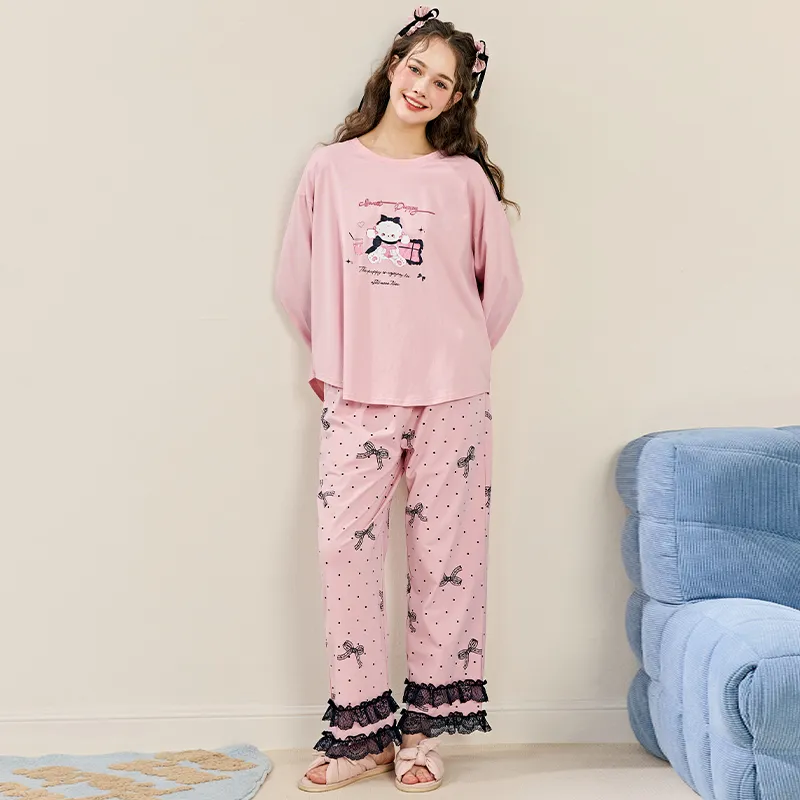 FENTENG Pajama Set Women's Pastel Pink-1