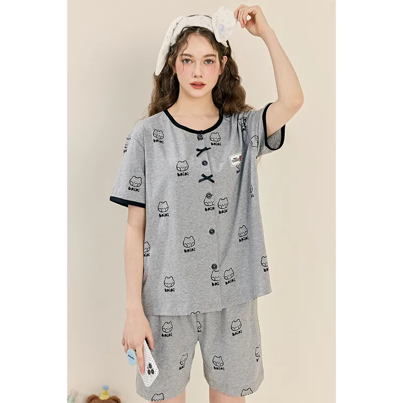 FENTENG x LINE FRIENDS Brown Bear Pajama Set Women's Heather Gray-3