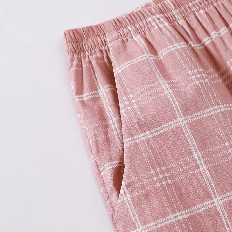 FENTENG Pajama Pants Women's Pink Plaid-4
