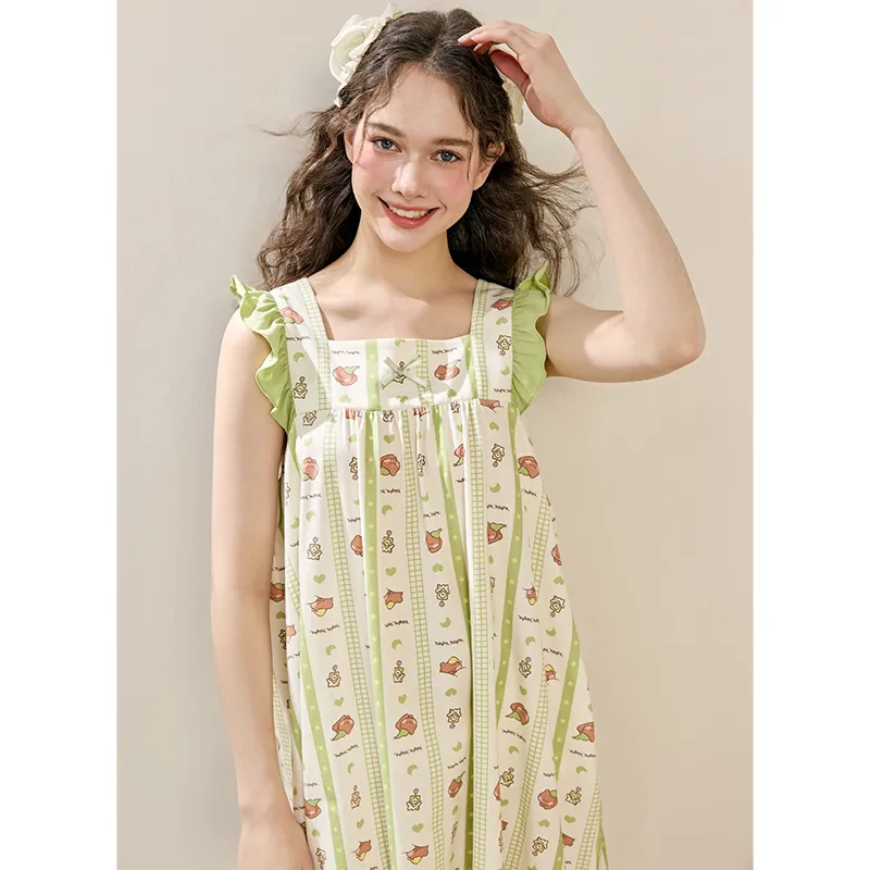 FENTENG Brown Bear Nightgown Women's Grass Green-3
