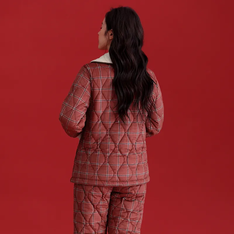 FENTENG Pajama Set Women's Red Plaid-3