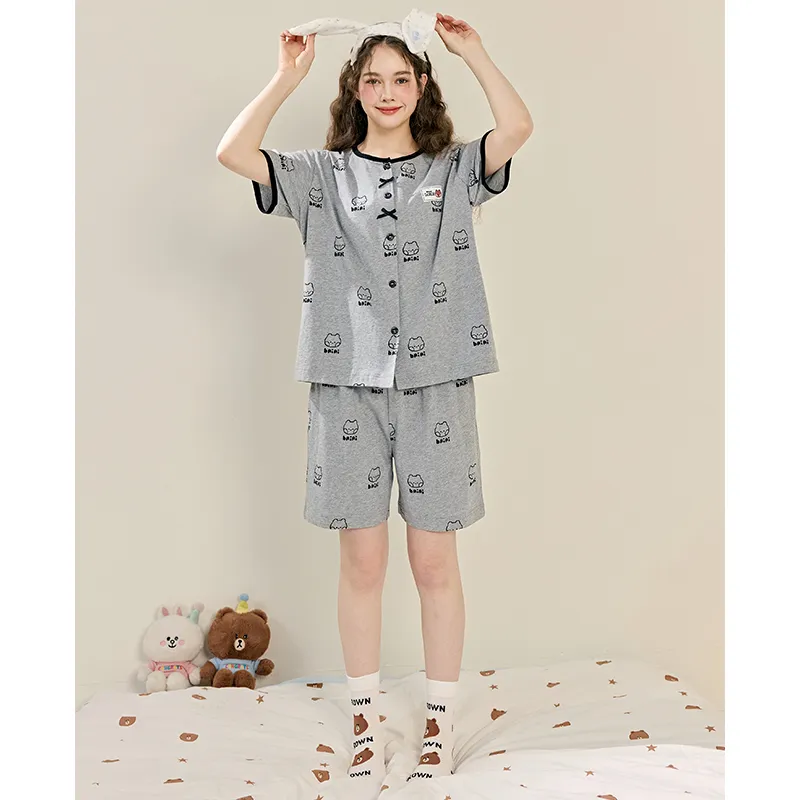 FENTENG x LINE FRIENDS Brown Bear Pajama Set Women's Heather Gray-4