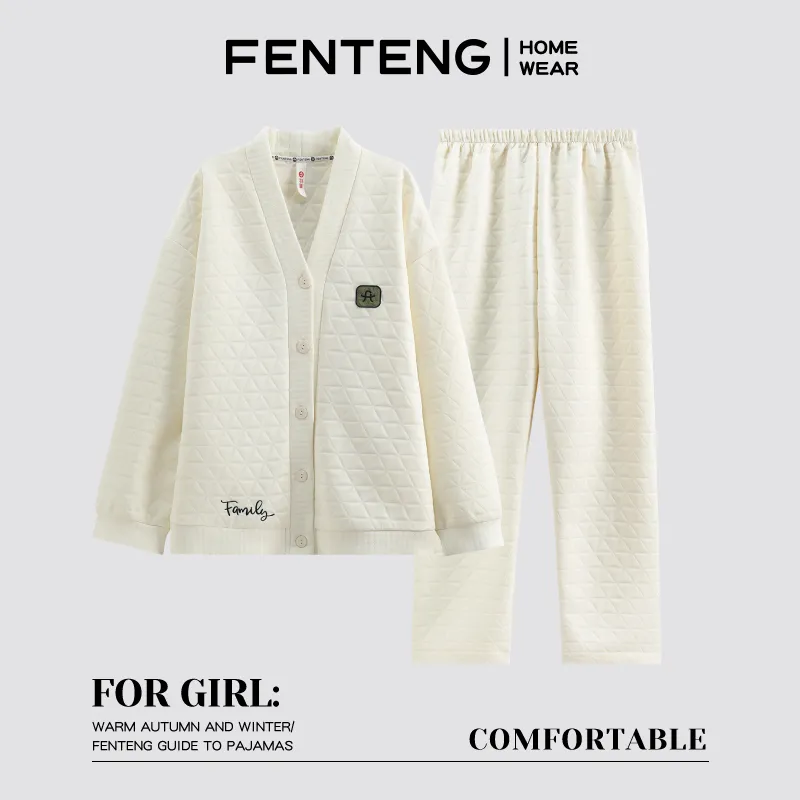 FENTENG Pajama Set Women's Beige Apricot-2
