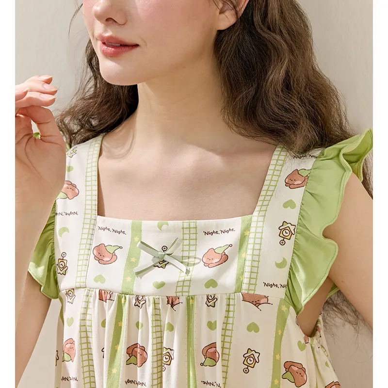 FENTENG Brown Bear Nightgown Women's Grass Green-2