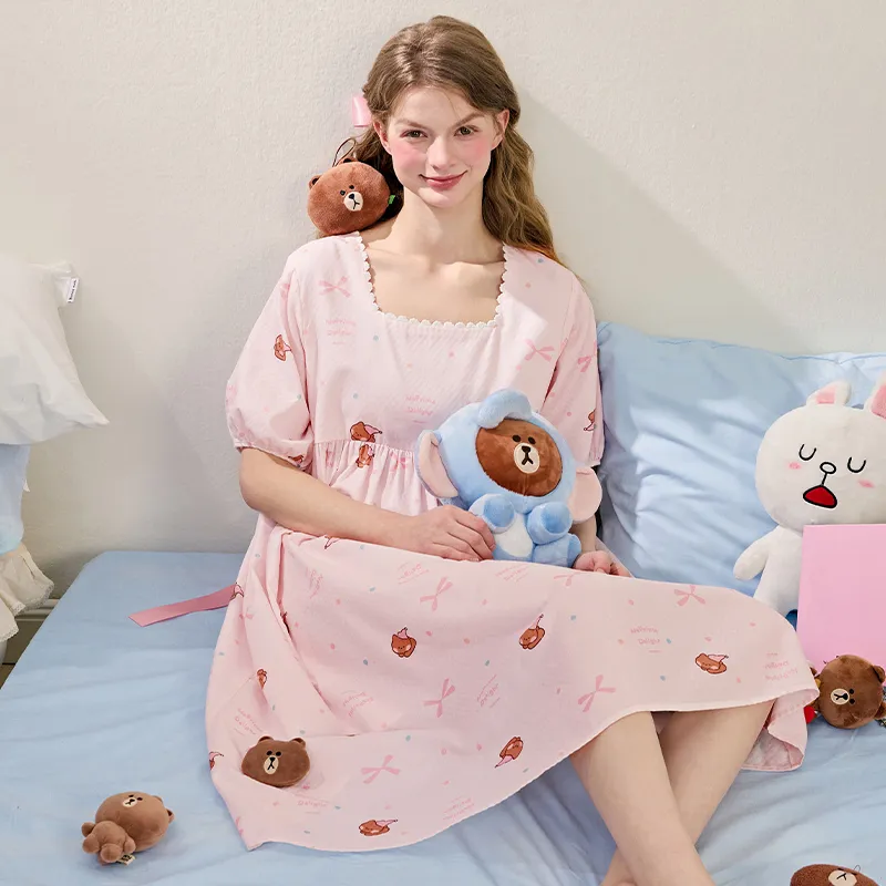 FENTENG Brown Bear Nightgown Women's-1