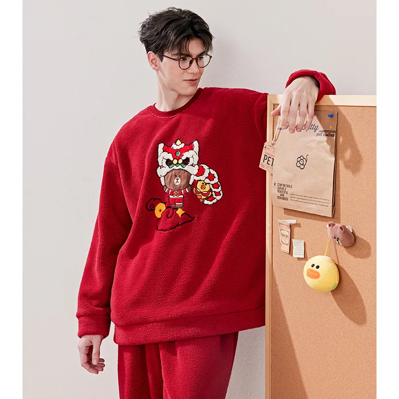 FENTENG Brown Bear Pajama Set Men's Red-1