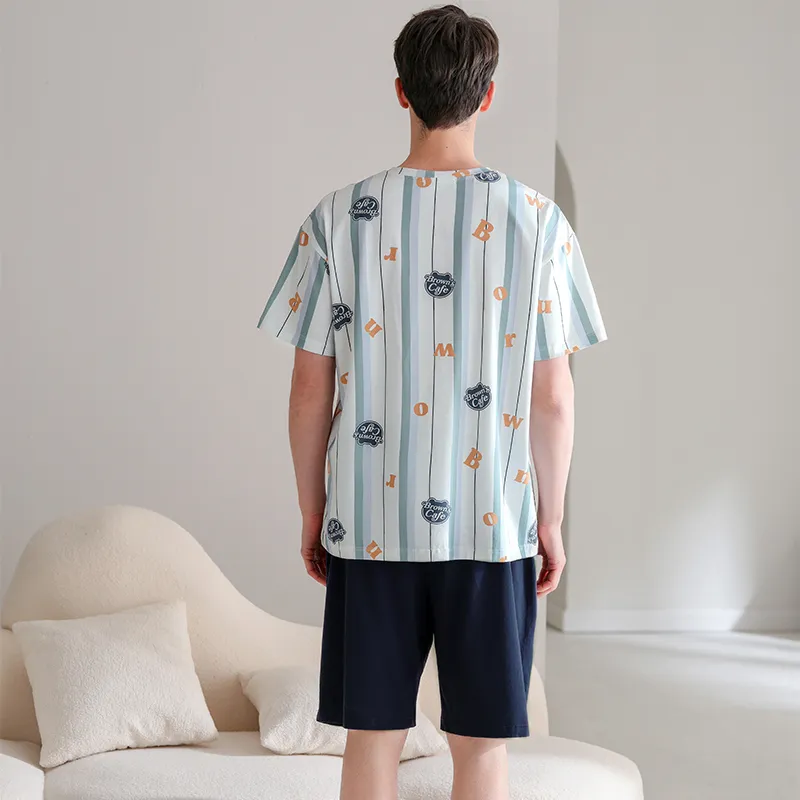 FENTENG Brown Bear Pajama Set Men's Blue Green Stripes-1