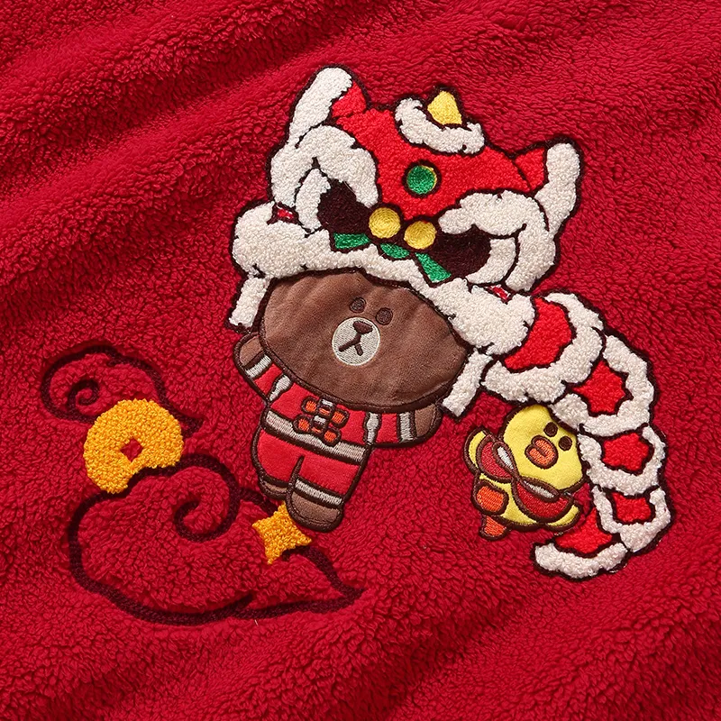 FENTENG x LINE FRIENDS Brown Bear Pajama Set Women's Red-2