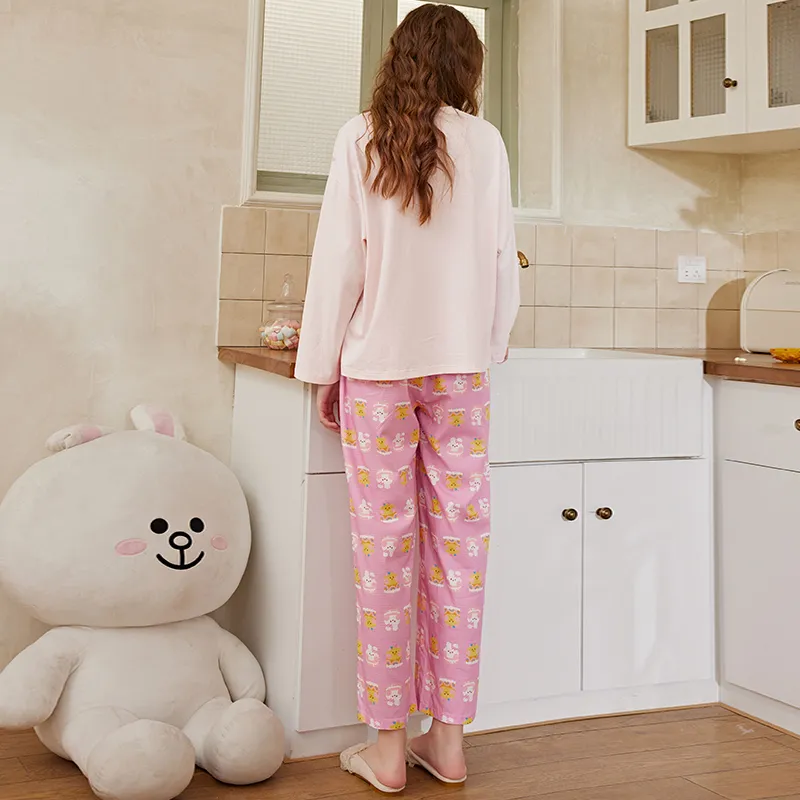FENTENG x LINE FRIENDS Brown Bear Pajama Set Women's Cherry Blossom Pink-1