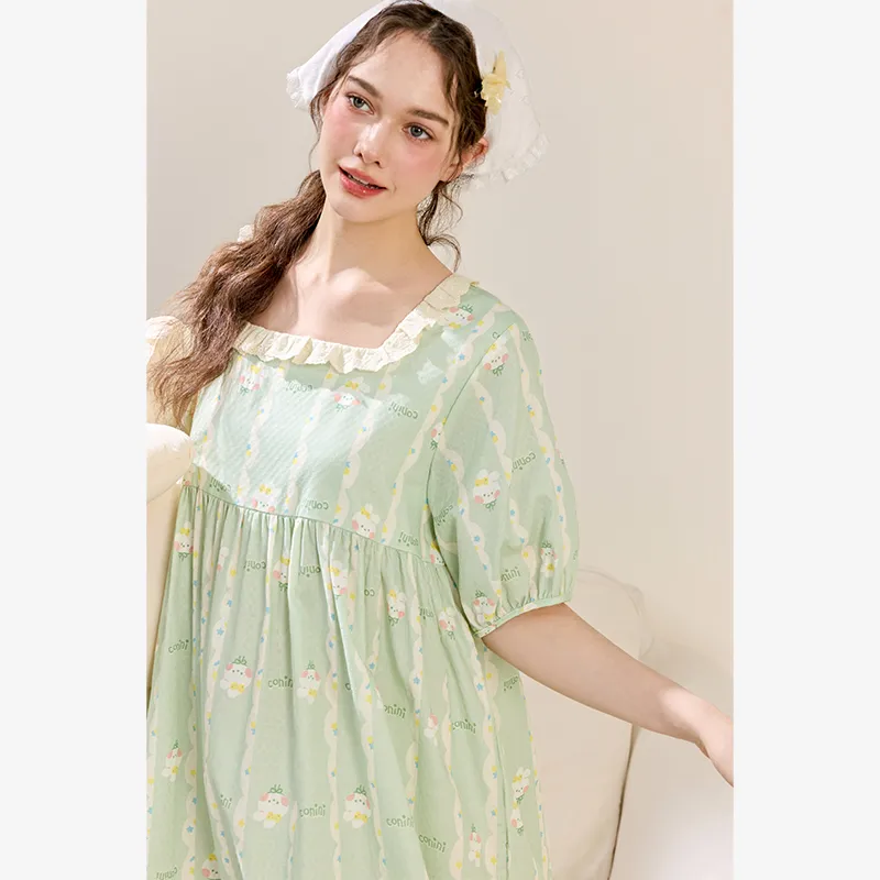 FENTENG x LINE FRIENDS Brown Bear Nightgown Women's Light Green-3