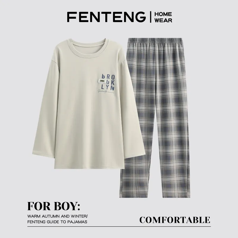 FENTENG Pajama Set Men's Light Gray-5