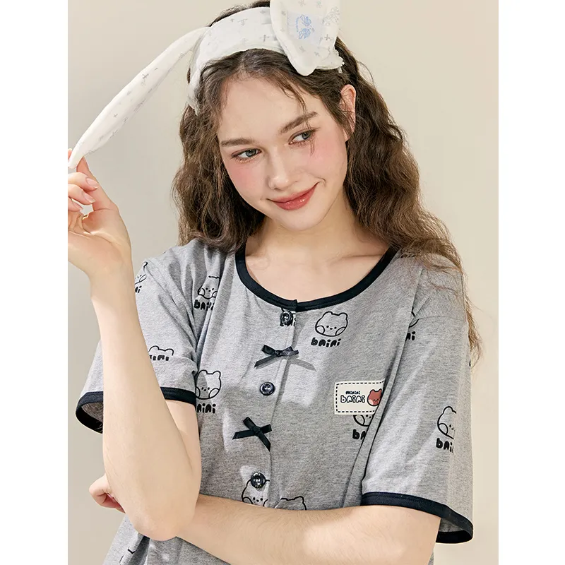 FENTENG x LINE FRIENDS Brown Bear Pajama Set Women's Heather Gray-2