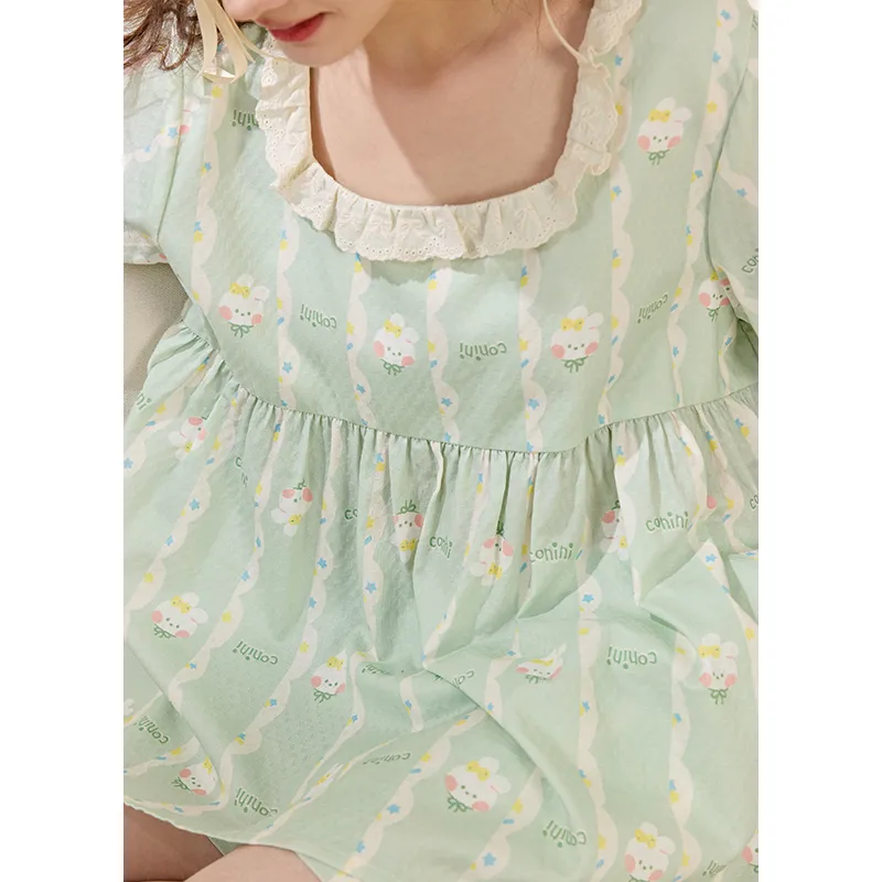 FENTENG Brown Bear Pajama Set Women's Light Green-2