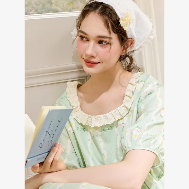 FENTENG x LINE FRIENDS Brown Bear Nightgown Women's Light Green-2