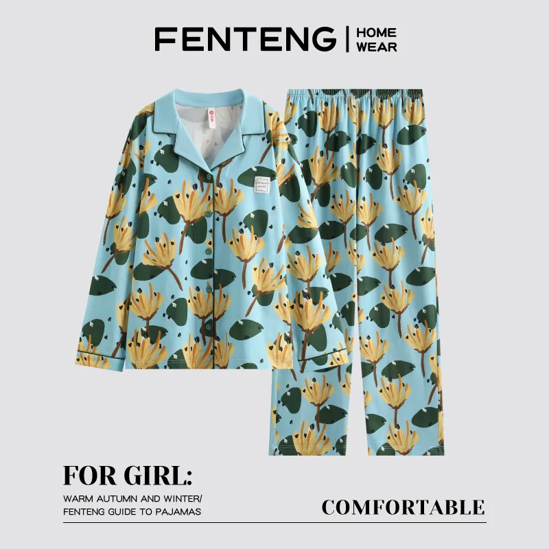 FENTENG Pajama Set Women's Gift Box Set Ice Blue-6