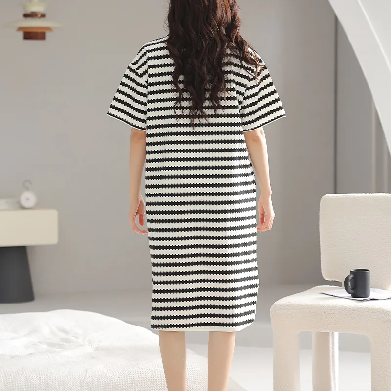 Sharefun Nightgown Women's Black Stripes-1