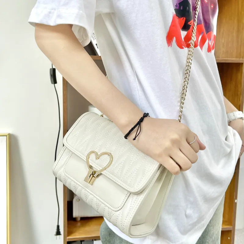 FOXER Cow Leather Heart Lock Small Square Bag, Shoulder Bag Women's-5