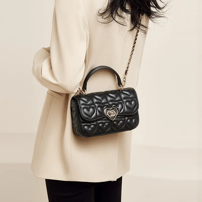 FOXER Synthetic Leather Casual Niche Versatile Design Shoulder Bag, Crossbody Bag, Commuter Bag Women's Black/White-10