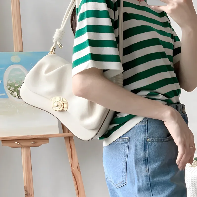 FOXER Cow Leather With Microfiber Cloud Bag, Shoulder Bag, Handbag, Shoulder Bag Women's Cheese White-2
