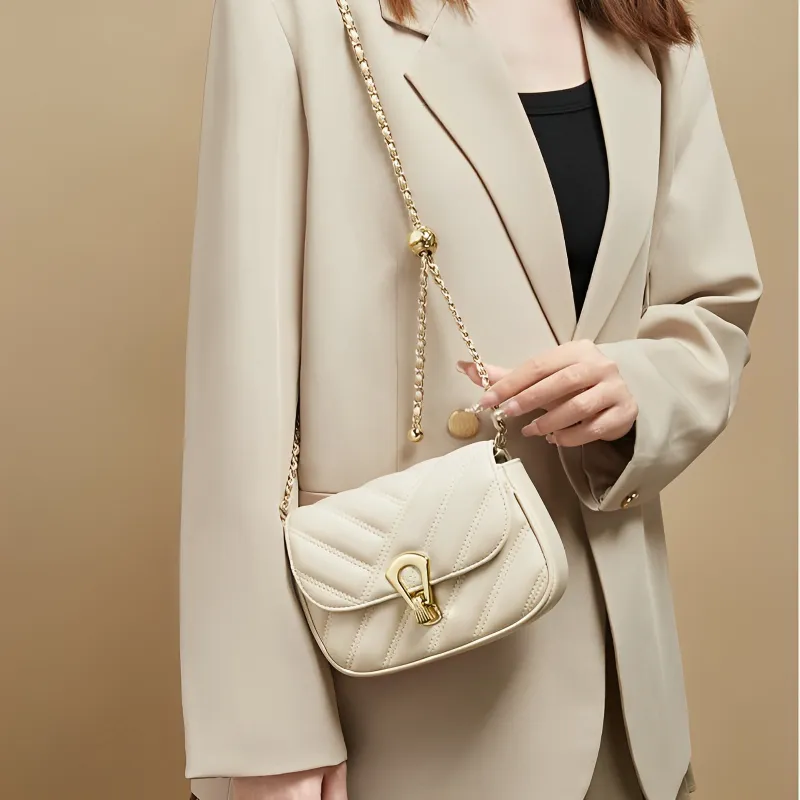 FOXER Synthetic Leather Casual Niche Versatile Design Refined Commute Shoulder Bag Regular Women's Apricot/Black-1