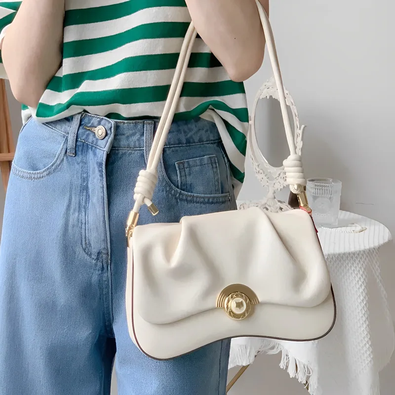 FOXER Cow Leather With Microfiber Cloud Bag, Shoulder Bag, Handbag, Shoulder Bag Women's Cheese White-1