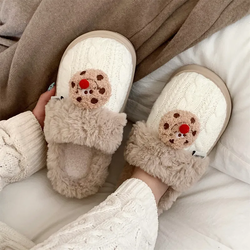 Thin Strips Cotton Slippers Women's, White-5