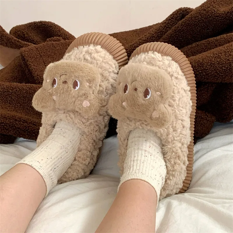 Thin Strips Cotton Slippers Women's Khaki-3