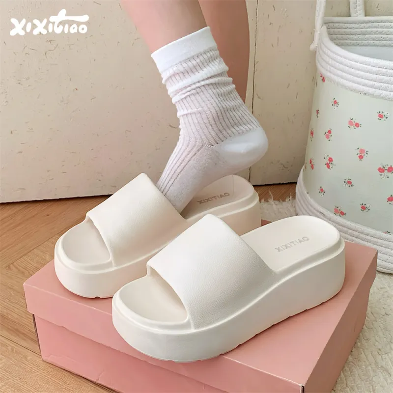 Thin Strips Slippers Women's, White-1