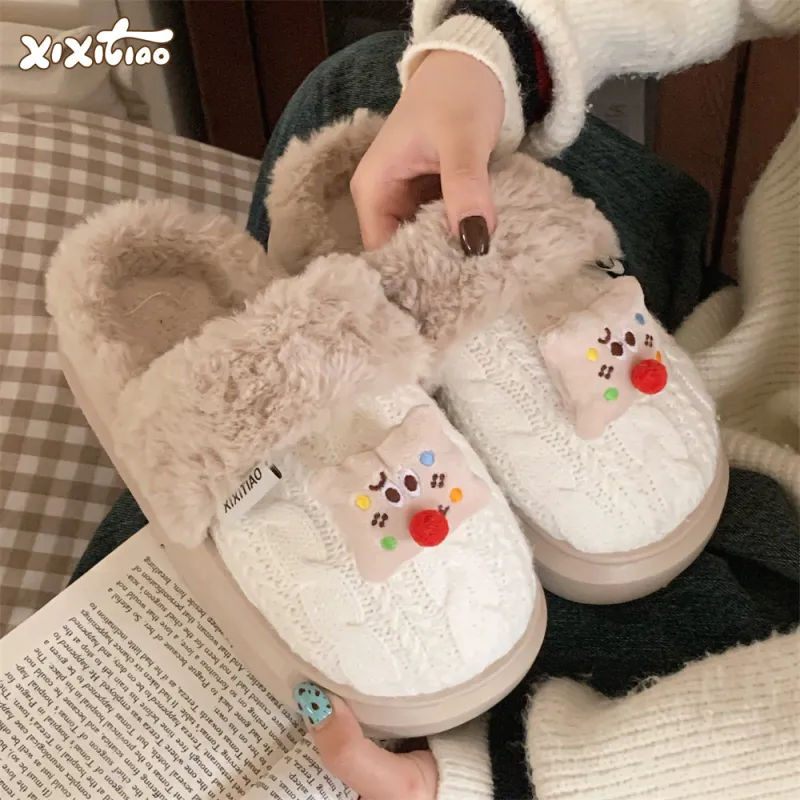 Thin Strips Cotton Slippers Women's Khaki-9