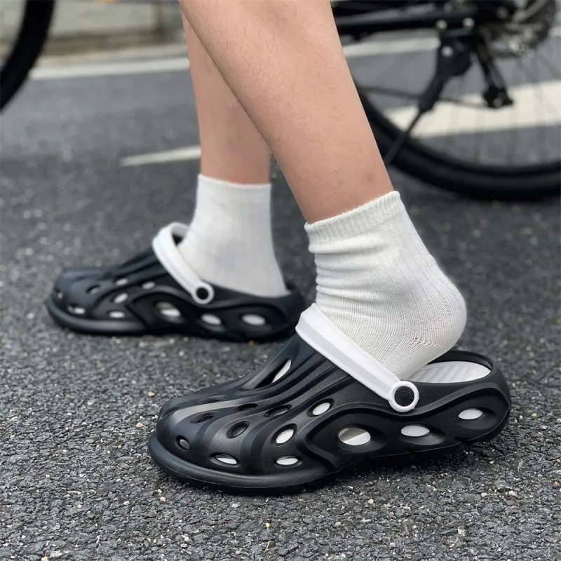 Thin Strips Slippers Men's, Black White-4