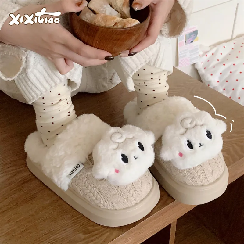 Thin Strips Cotton Slippers Women's Khaki-7