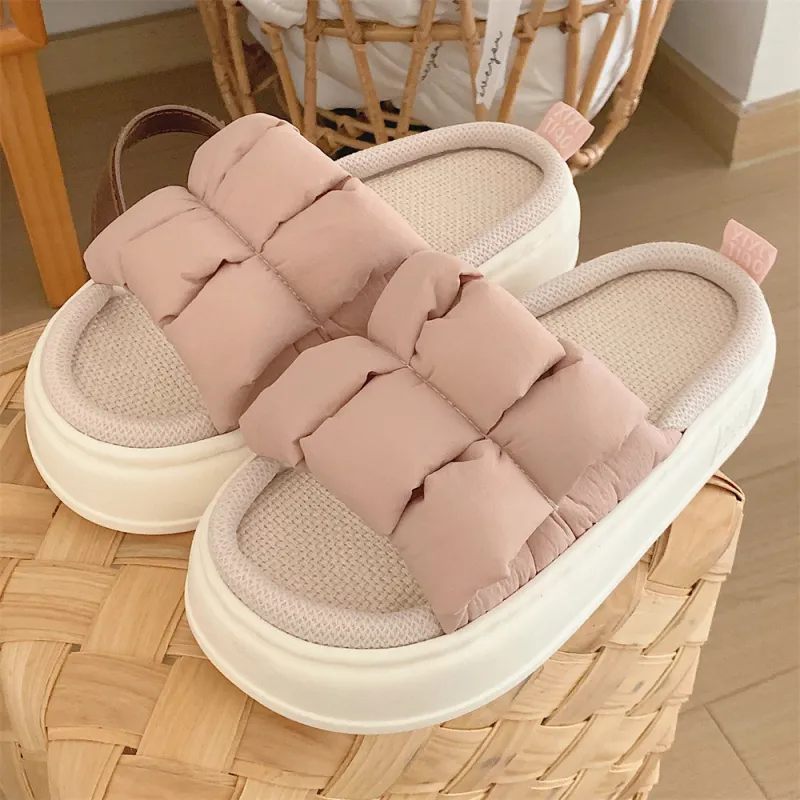 Thin Strips Linen Slippers Unisex, Milk White-7